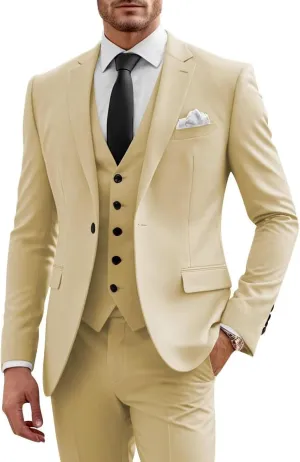 Mens 3 Piece Suit Slim Fit Suits for Men Wedding Formal Business Suit One Button Groom Prom Suits Dinner Party