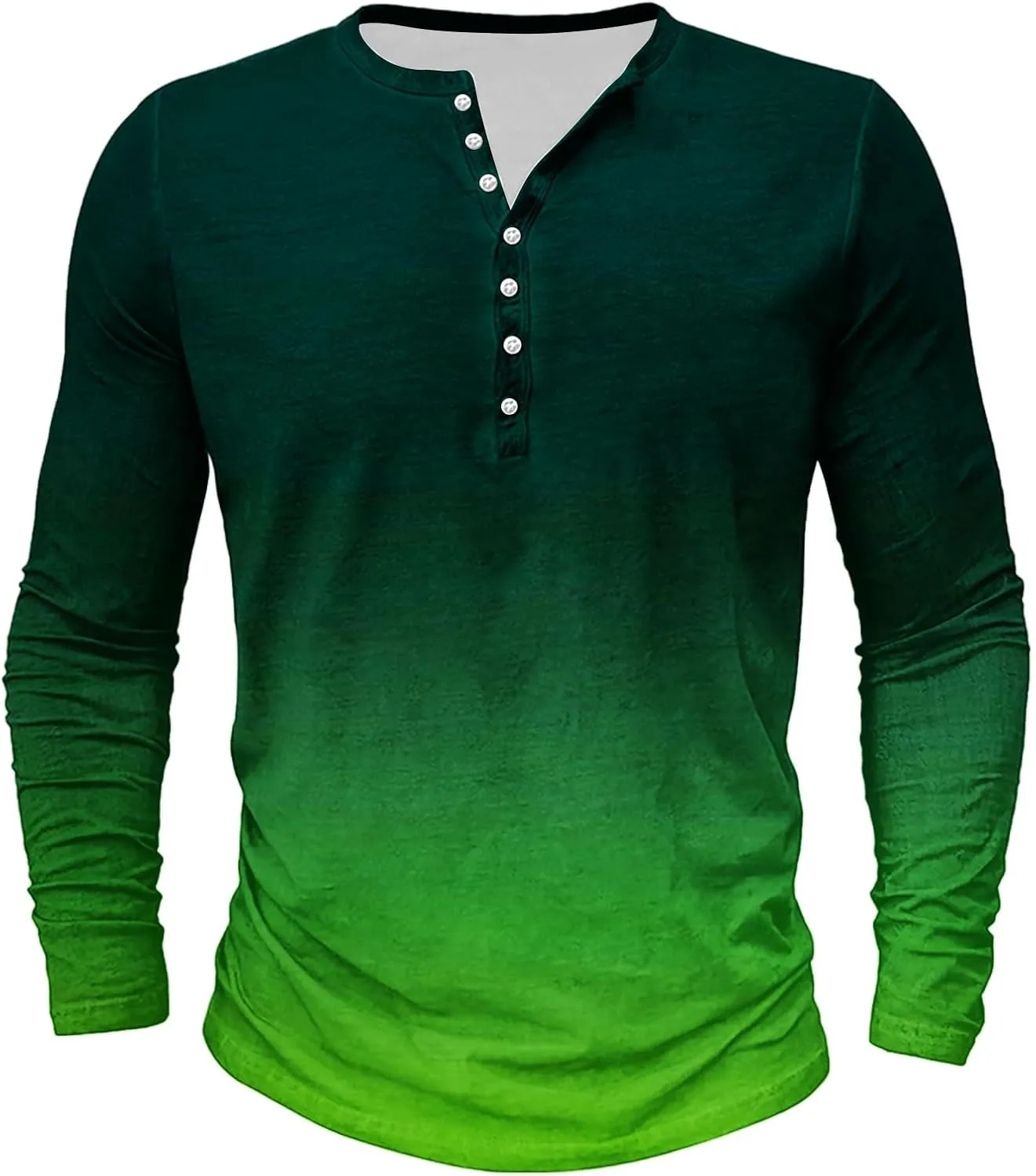 Mens Gradient Henley Shirts Vintage Long Sleeve Tees Casual Button Down V Neck T Shirt for Men Slim Fit Muscle Tops