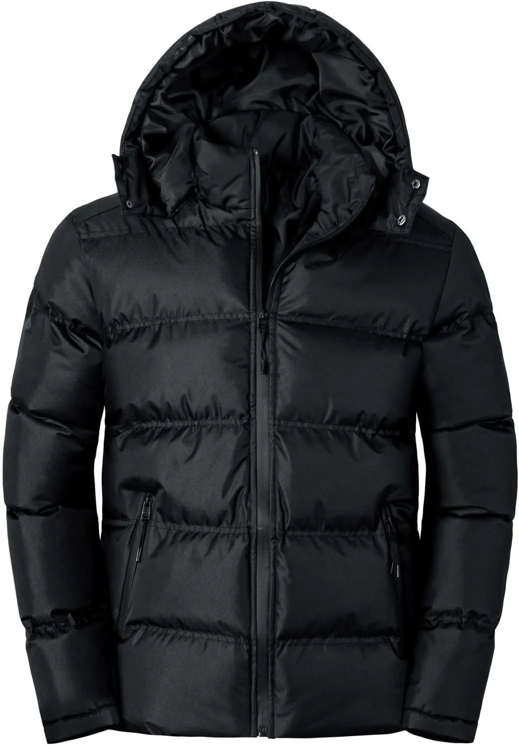 Men's Hooded Winter Coat Warm Puffer Jacket Thicken Cotton Coat with Hood Full Zip Up Quilted Lightweight Down Jackets