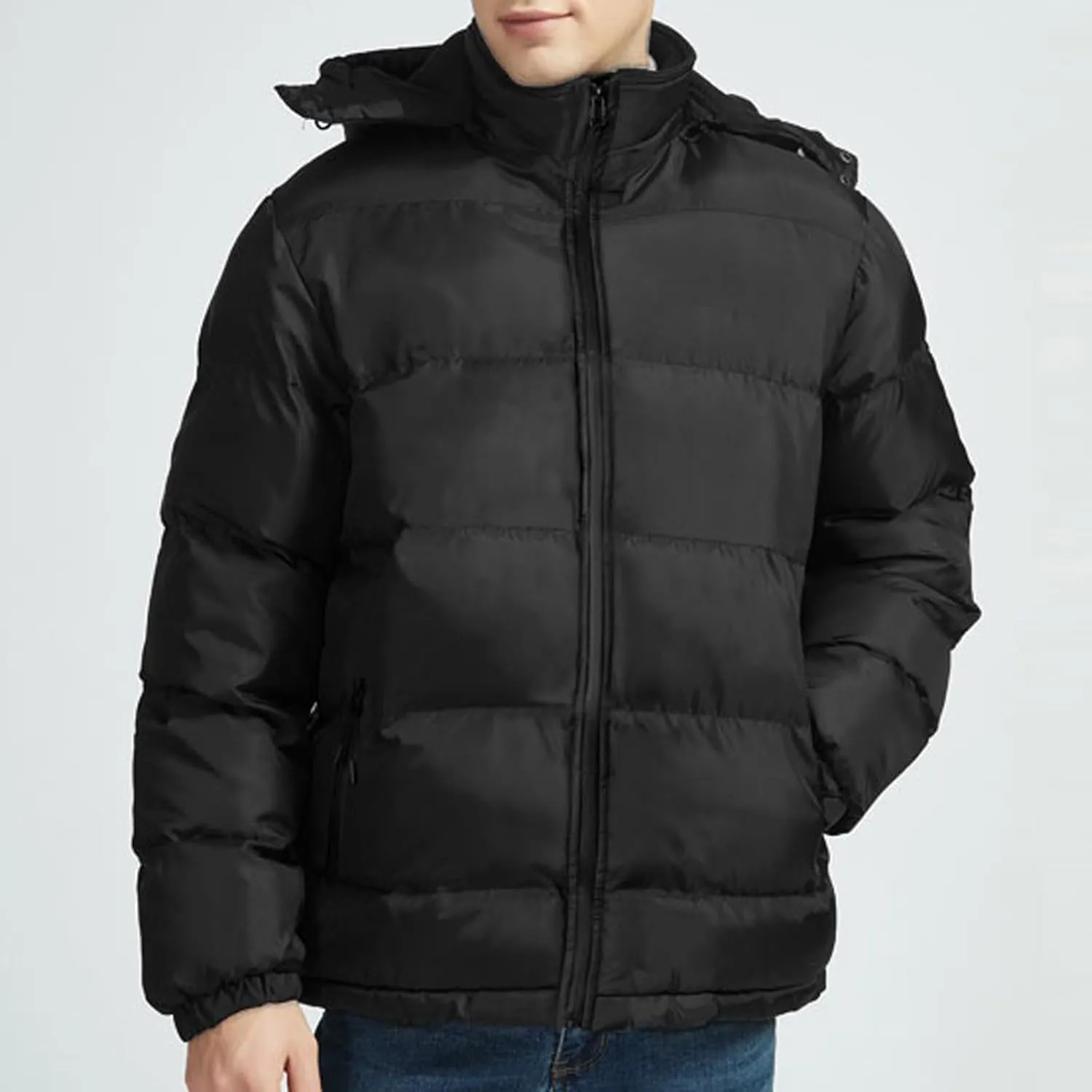 Men's Hooded Winter Coat Warm Puffer Jacket Thicken Cotton Coat with Hood Full Zip Up Quilted Lightweight Down Jackets