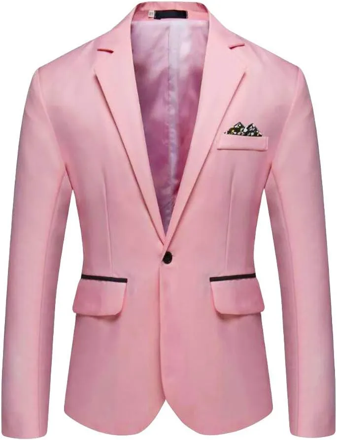 Mens One Button Classic Blazer Slim Fit Suits Casual Formal Jackets Solid Lightweight Sport Coat for Business Wedding Prom
