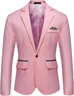 Mens One Button Classic Blazer Slim Fit Suits Casual Formal Jackets Solid Lightweight Sport Coat for Business Wedding Prom