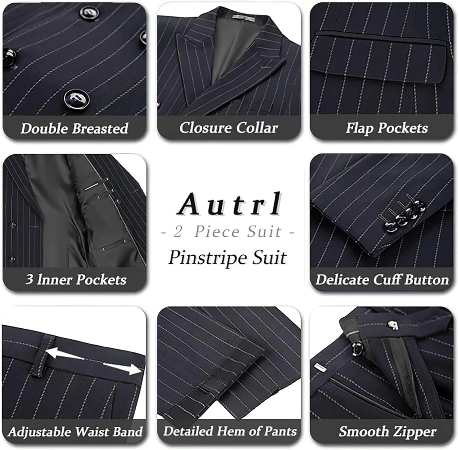 Mens Pinstripe Suit 2 Piece Double Breasted Suit Slim Fit Suits Wedingg Prom Party Suit Set Casual Business Suit