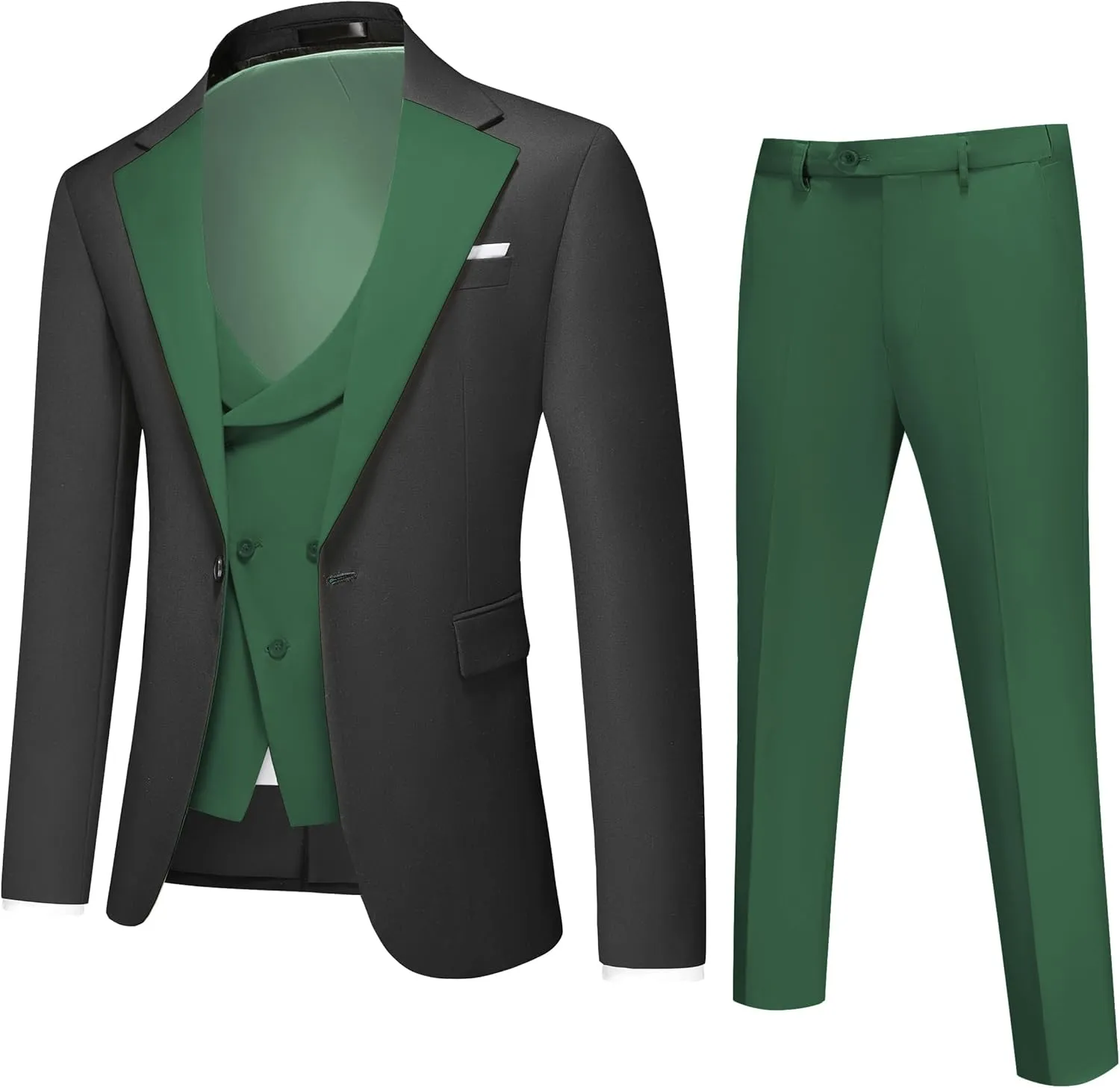 Men's Slim Fit 3-Piece Suit - One Button Wedding Prom Tuxedo, Includes Blazer, Vest, and Pants