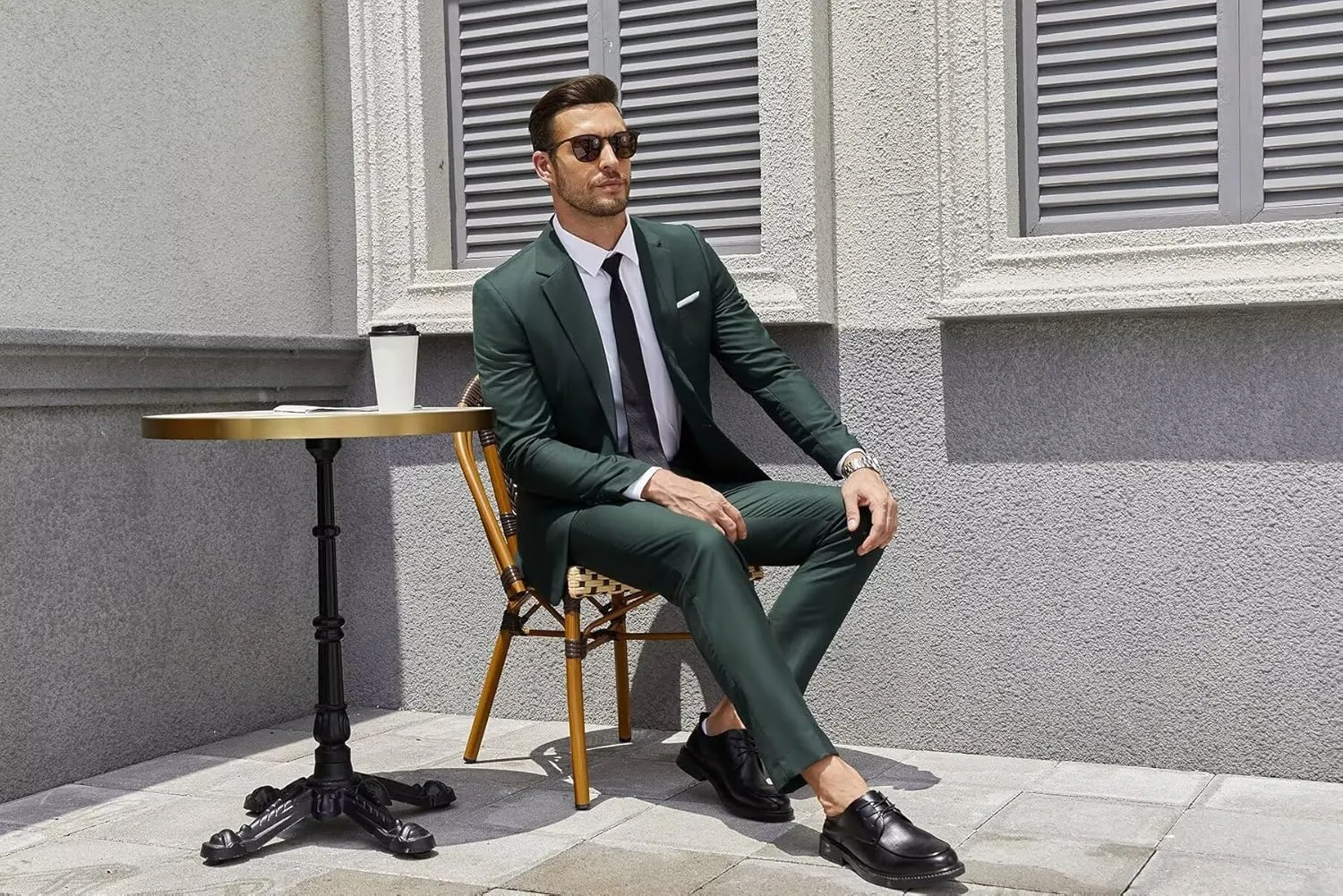 Mens Slim Fit Suits 2 Piece Wedding Suit for Men Groomsmen Suit One Button Blazer Pants Formal Prom Suit