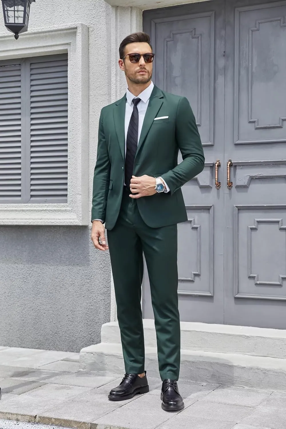 Mens Slim Fit Suits 2 Piece Wedding Suit for Men Groomsmen Suit One Button Blazer Pants Formal Prom Suit