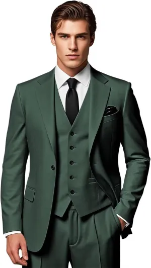 Men's Slim Fit Suits 3 Piece Wedding Business Prom Party Suit One Button Blazer Vest and Pants Tuxedo Set