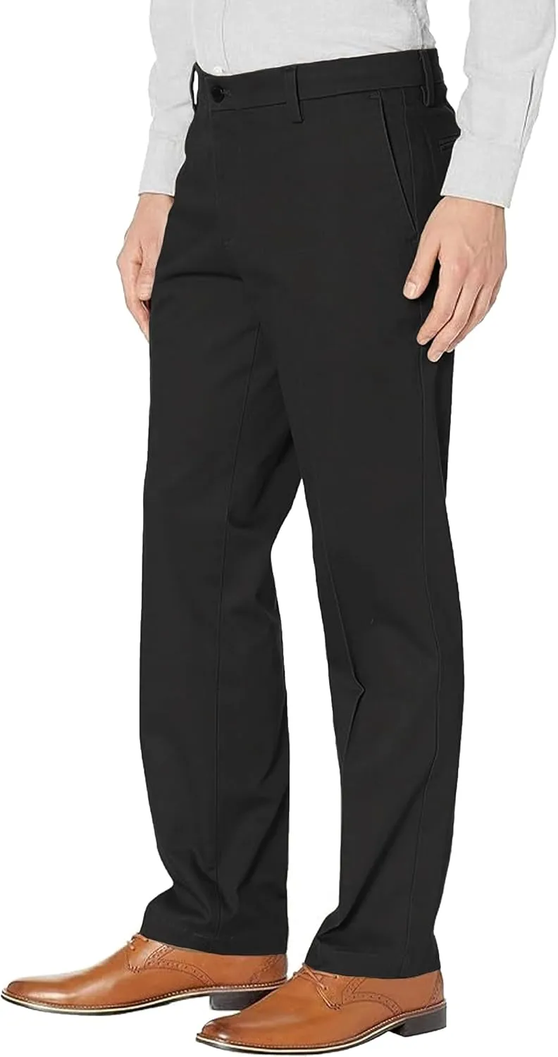 Mens Straight Fit Casual Pants with Expandable Waist Flat Front Chino Pants