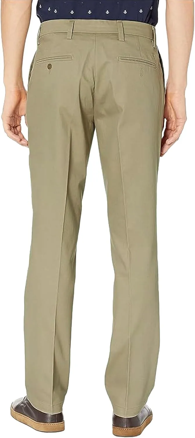 Mens Straight Fit Casual Pants with Expandable Waist Flat Front Chino Pants