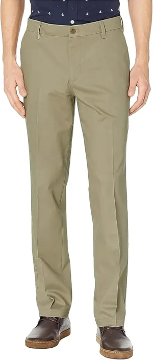 Mens Straight Fit Casual Pants with Expandable Waist Flat Front Chino Pants