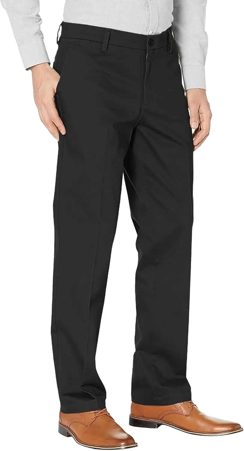 Mens Straight Fit Casual Pants with Expandable Waist Flat Front Chino Pants