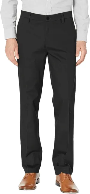 Mens Straight Fit Casual Pants with Expandable Waist Flat Front Chino Pants
