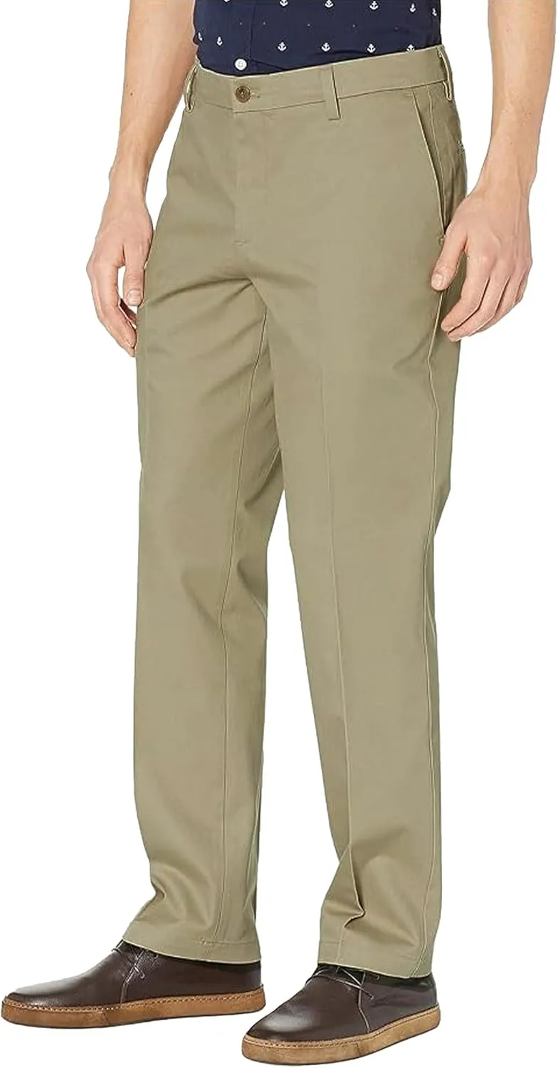 Mens Straight Fit Casual Pants with Expandable Waist Flat Front Chino Pants