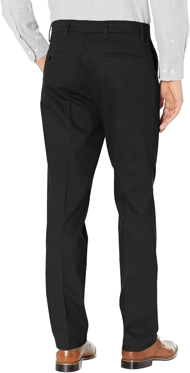Mens Straight Fit Casual Pants with Expandable Waist Flat Front Chino Pants