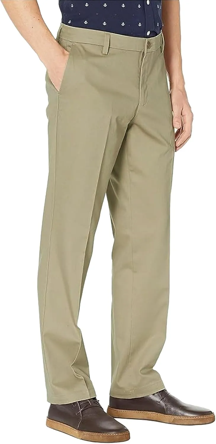 Mens Straight Fit Casual Pants with Expandable Waist Flat Front Chino Pants