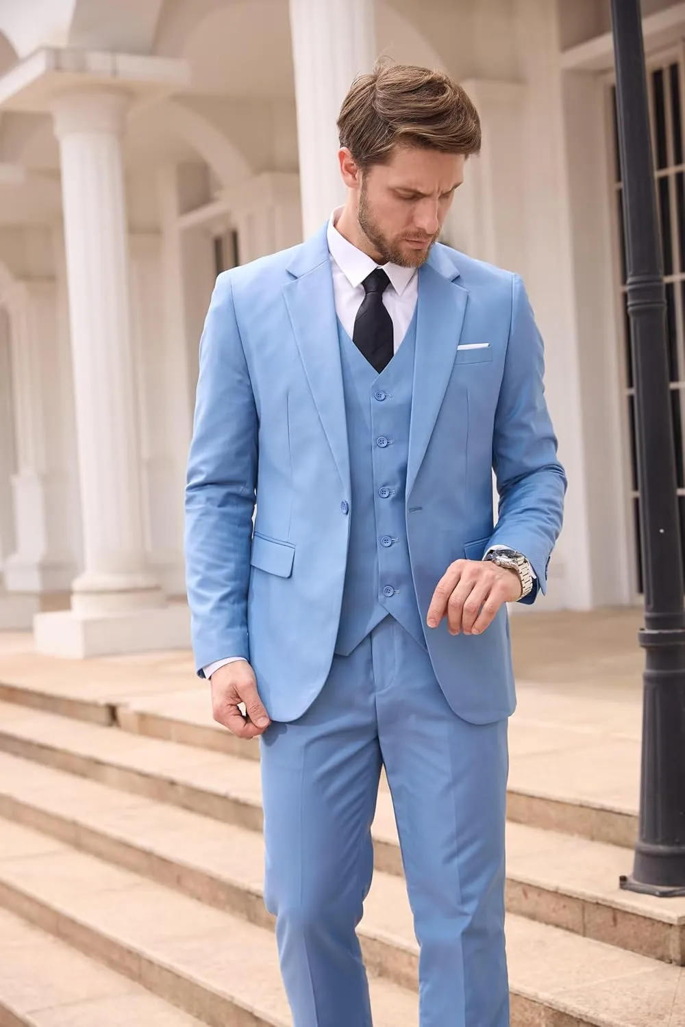 Men's Suit 3 Piece Slim Fit Suits for Men Jacket Vest Pants Suit for Wedding Prom Dinner Party