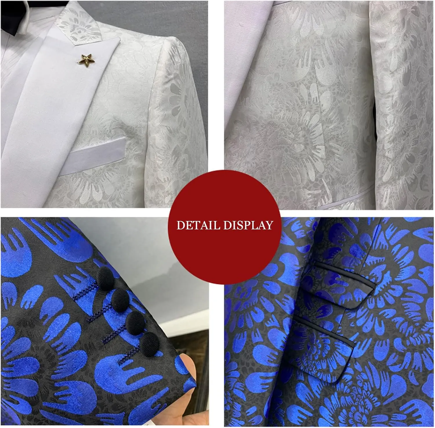 Mens Suit Blazer Jacket Slim Fit Suits Jacket Floral Jacket One Button Suit Jacket Windproof Sports Top for Party