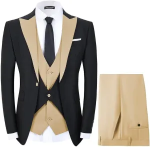 Men's Tuxedo 3 Piece Slim Fit Suits Blazer Jacket Layered Waistcoat and Pants Suit Set for Dinner Prom Wedding