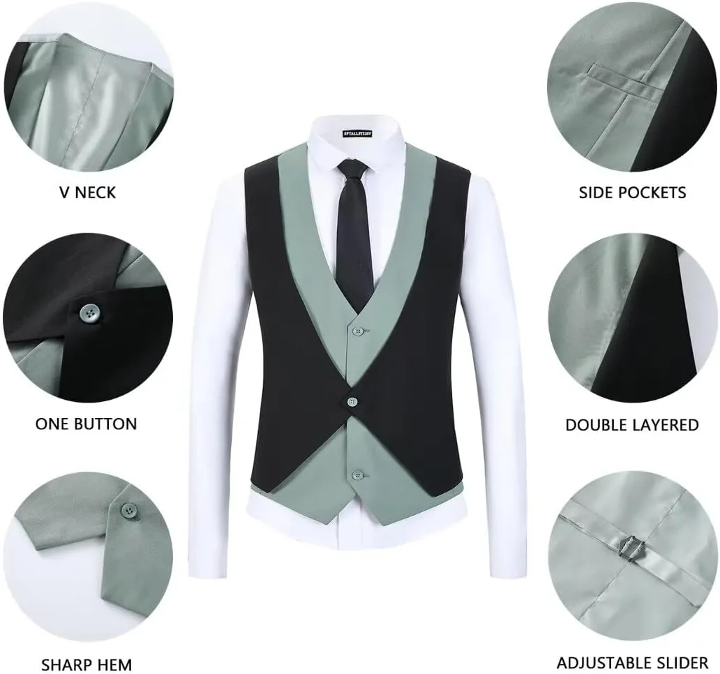 Men's Tuxedo 3 Piece Slim Fit Suits Blazer Jacket Layered Waistcoat and Pants Suit Set for Dinner Prom Wedding
