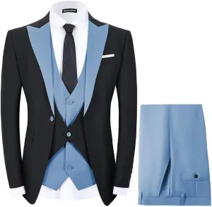 Men's Tuxedo 3 Piece Slim Fit Suits Blazer Jacket Layered Waistcoat and Pants Suit Set for Dinner Prom Wedding