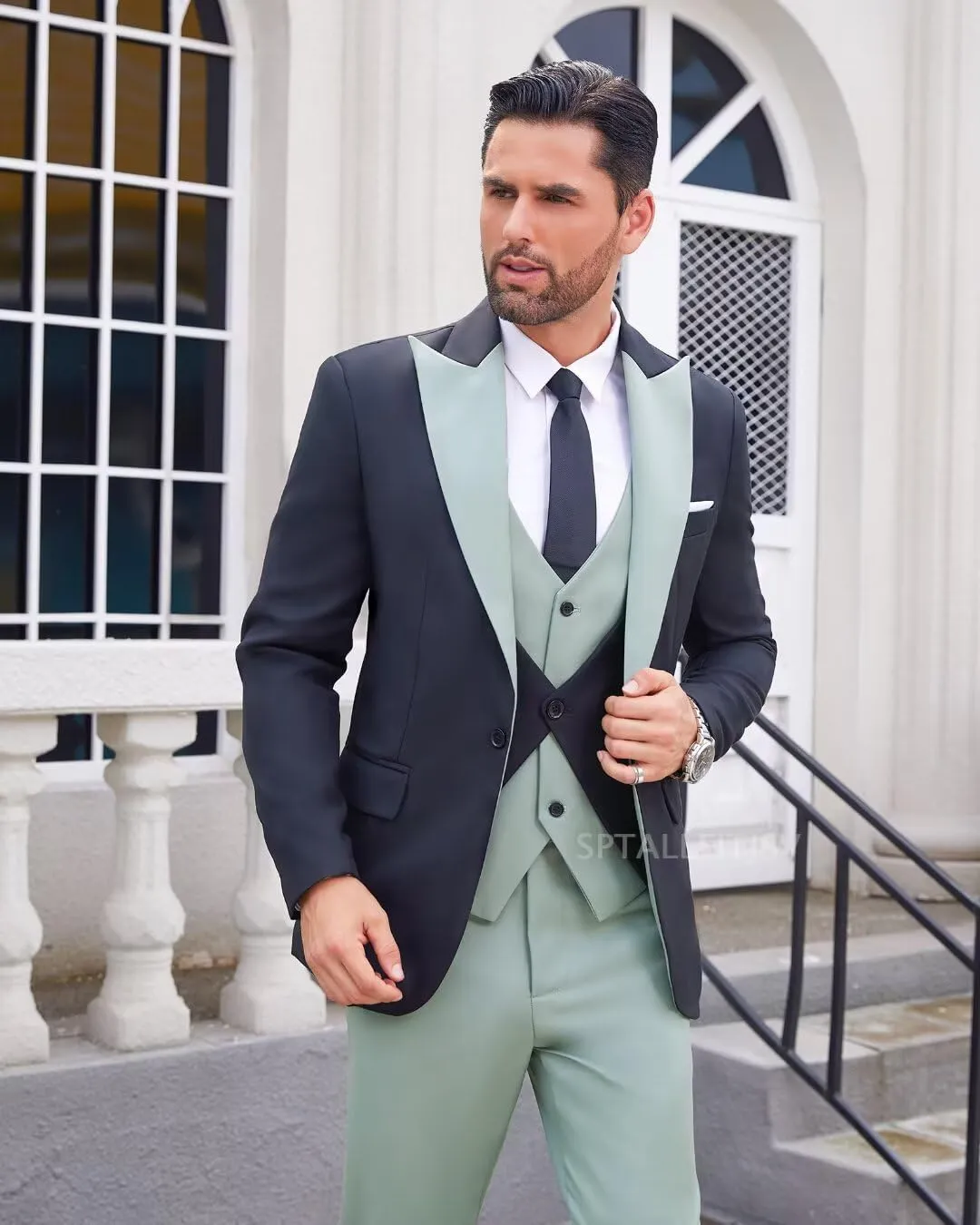 Men's Tuxedo 3 Piece Slim Fit Suits Blazer Jacket Layered Waistcoat and Pants Suit Set for Dinner Prom Wedding