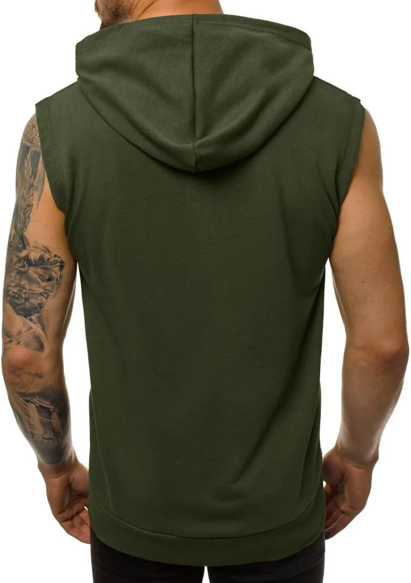 Mens Workout Hooded Tank Tops Trendy Zip Up Bodybuilding Fitness Muscle T Shirt Summer Sleeveless Gym Workout Hoodie