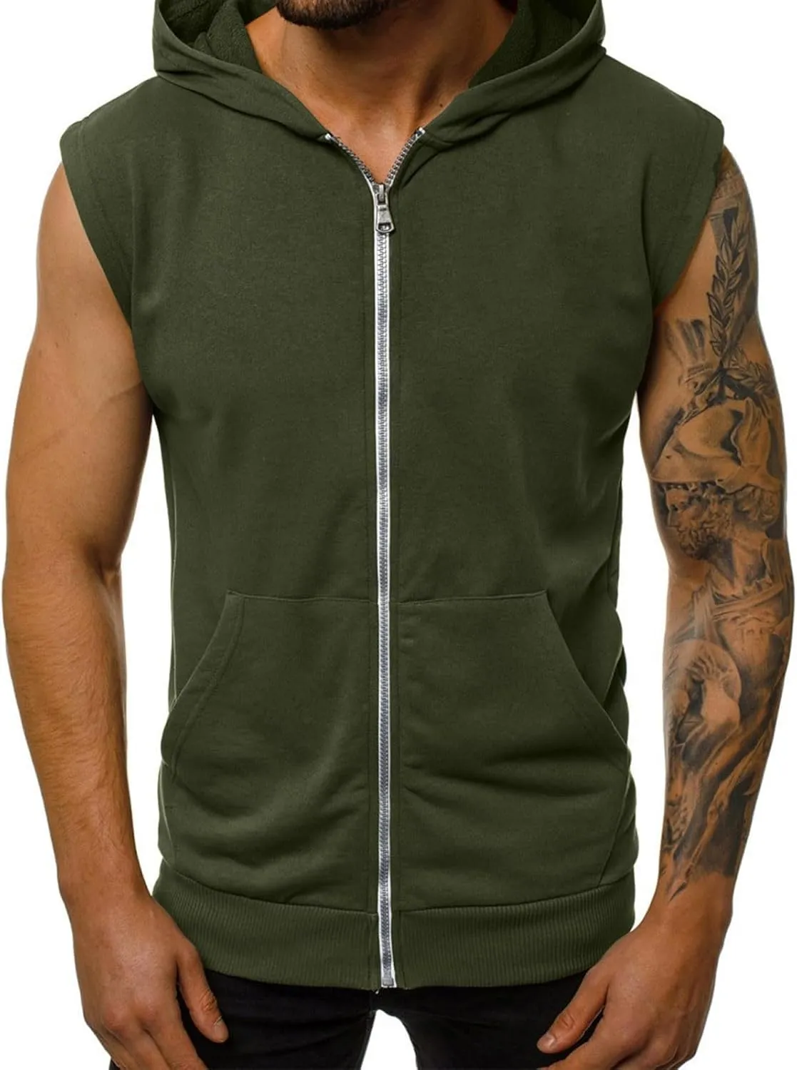 Mens Workout Hooded Tank Tops Trendy Zip Up Bodybuilding Fitness Muscle T Shirt Summer Sleeveless Gym Workout Hoodie