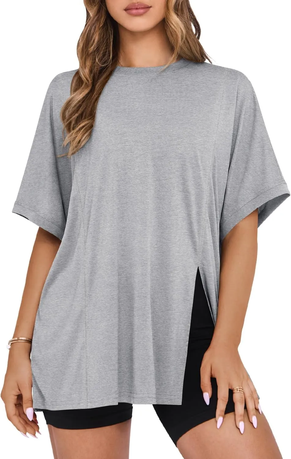 MIHOLL Women's Short Sleeve T Shirts Open Back 2025 Summer Crew Neck Tops Oversized Workout Shirt