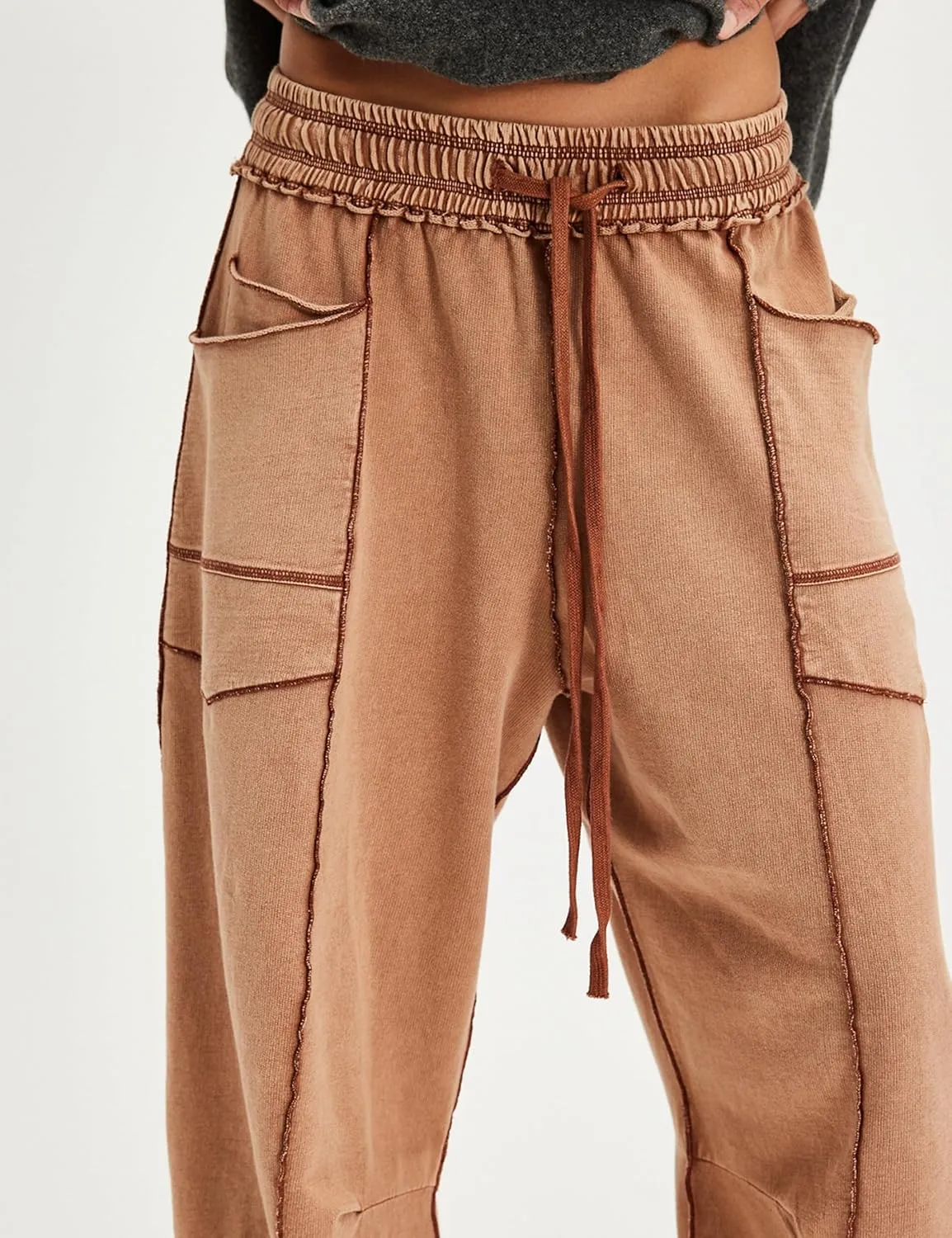 MISSACTIVER Contrast Patchwork Wide Leg Pants Women Summer Drawstring Elastic Waist Baggy Sweatpants Lounge Pants Pockets