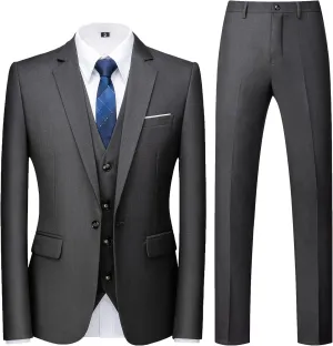 MOGU Men 3 Piece Suit Slim Fit Wedding Tuxedos Formal Prom Suits