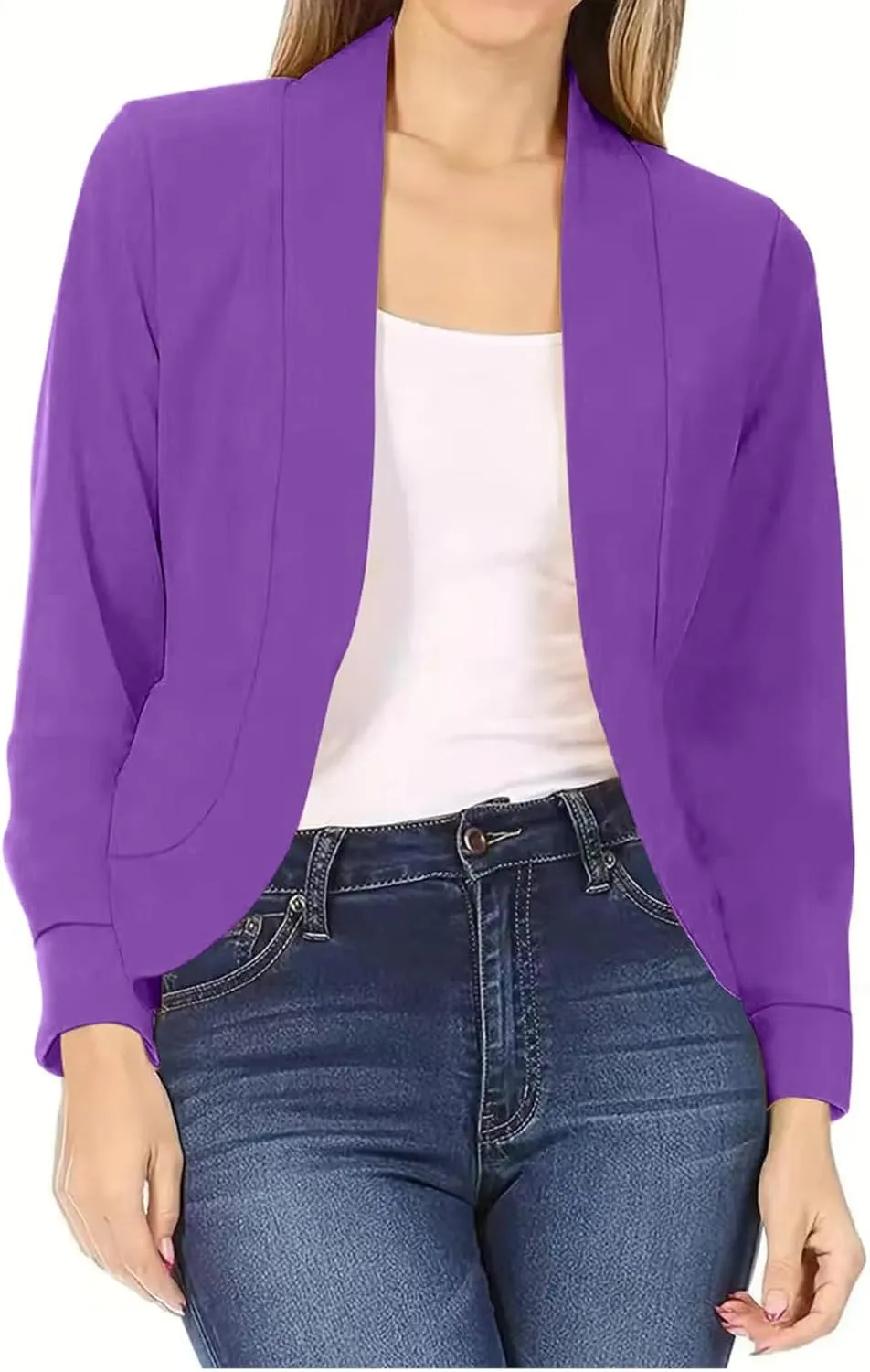 Open Front Blazer for Women Tweed Women Coat Long Sleeve Dressy Lightweight Suit Soft With Pockets Cardigan