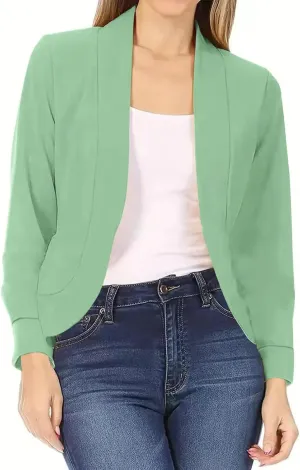 Open Front Blazer for Women Tweed Women Coat Long Sleeve Dressy Lightweight Suit Soft With Pockets Cardigan