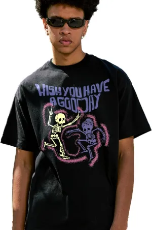 Oversized Tshirts Y2K Graphic Tees: Flame Skull Print Crew Neck Heavyweight Shirts Streetwear Funny Tops for Unisex