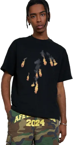 Oversized Tshirts Y2K Graphic Tees: Flame Skull Print Crew Neck Heavyweight Shirts Streetwear Funny Tops for Unisex