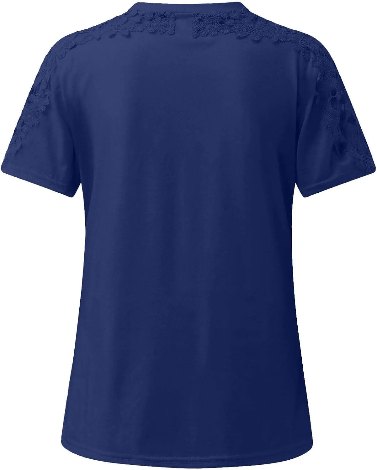 Plain T Shirts for Women 2023 Dressy Casual Short Sleeve Lace Blouse Sexy Crew Neck Solid Summer Top Classic Work Tee