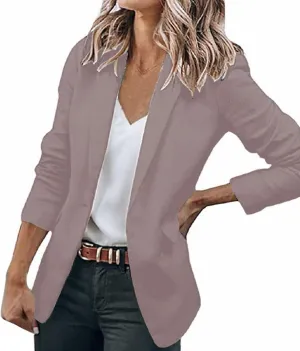 Plus Size Blazers for Curvy Women Lapel Open Front Solid Color Cardigan Jacket Comfy Office Work Business