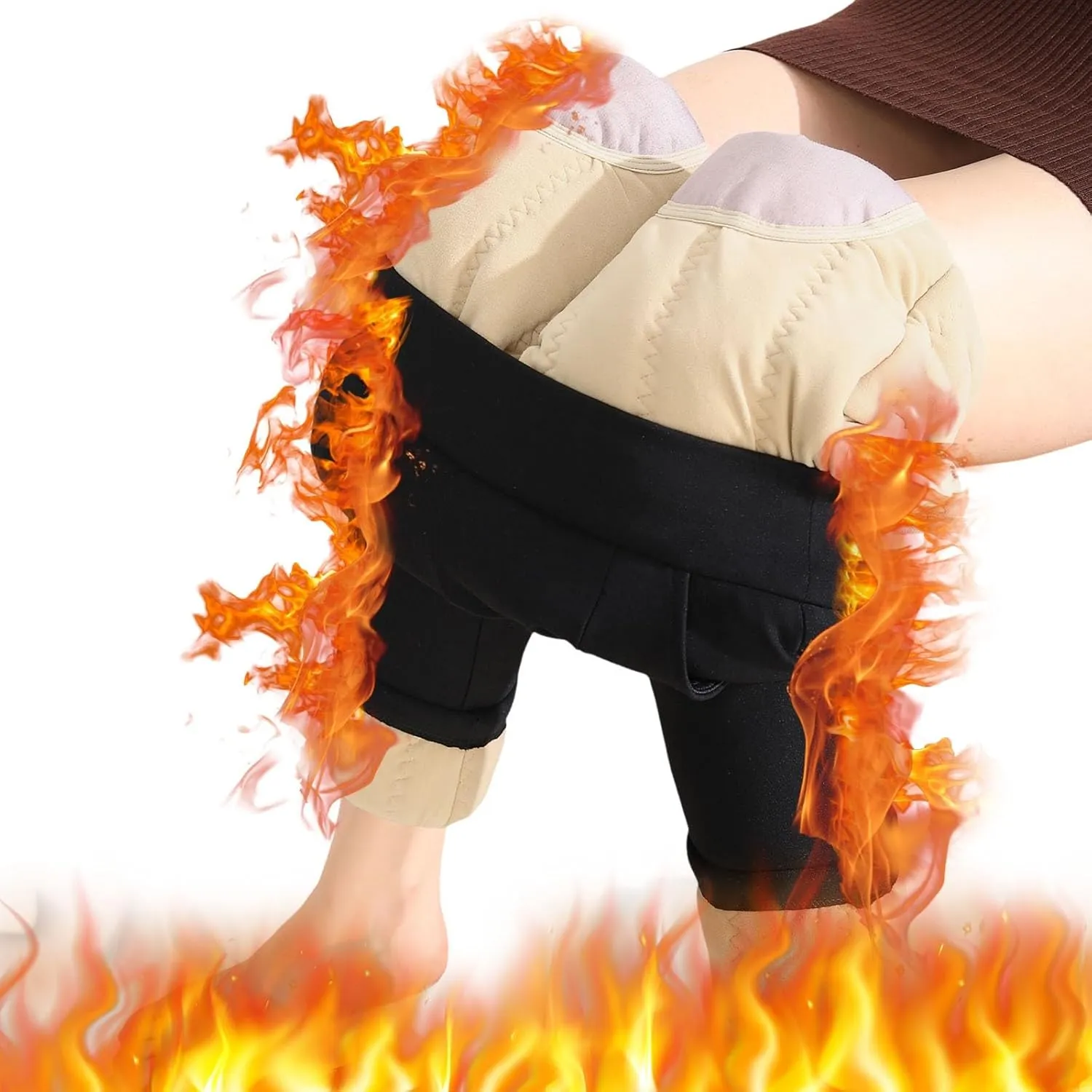 Plus Size Thermal Leggings Women High Waisted Tummy Control Tights Knee Pads Thick Warm Stretchy Fleece Lined Pants