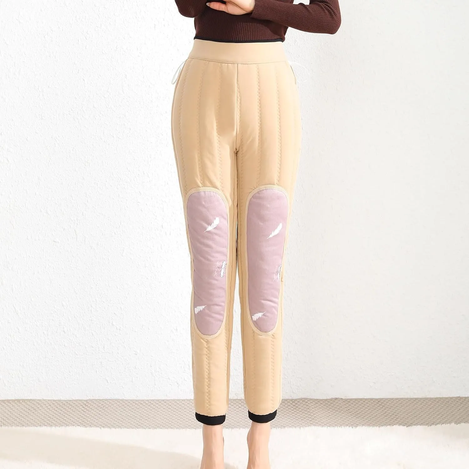 Plus Size Thermal Leggings Women High Waisted Tummy Control Tights Knee Pads Thick Warm Stretchy Fleece Lined Pants