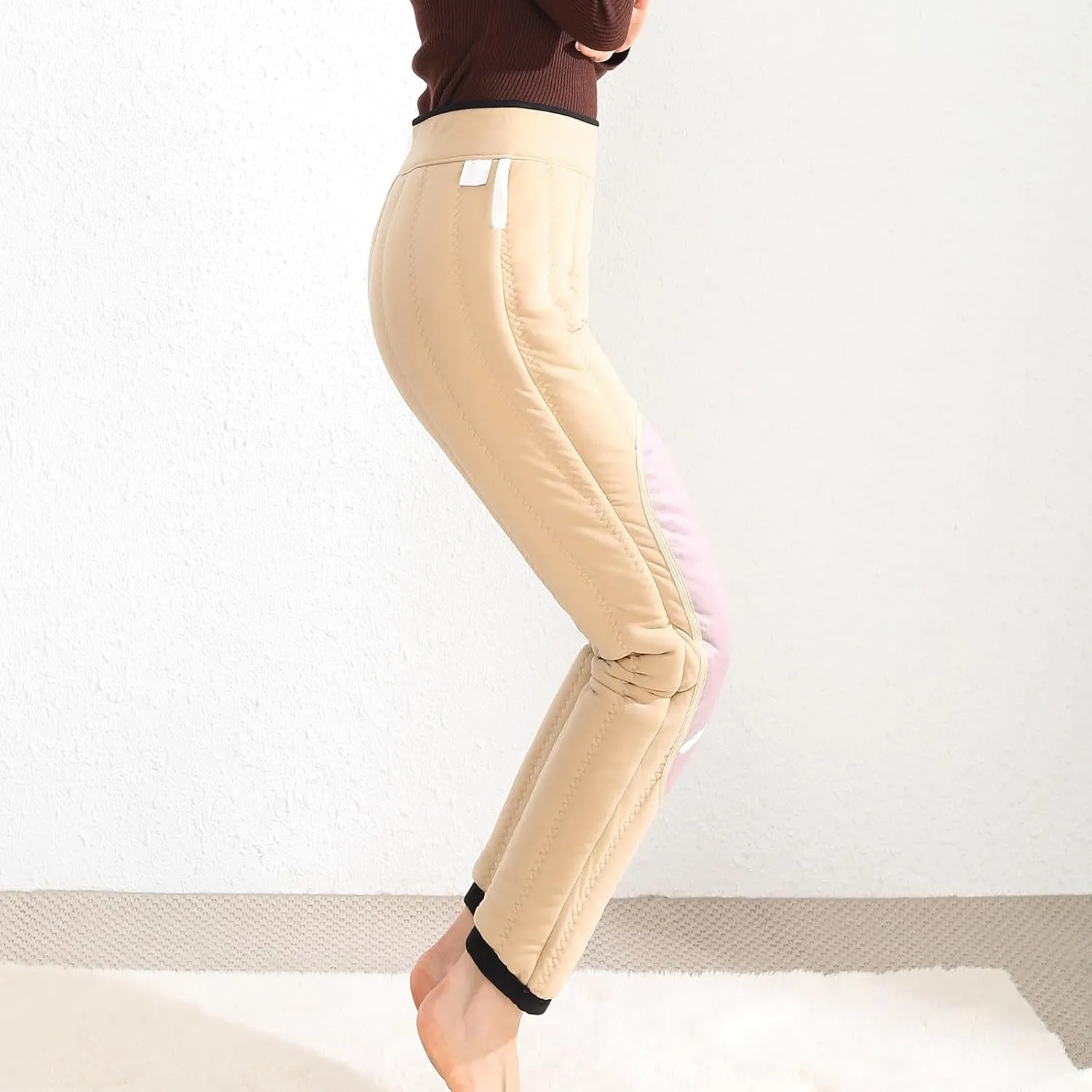 Plus Size Thermal Leggings Women High Waisted Tummy Control Tights Knee Pads Thick Warm Stretchy Fleece Lined Pants