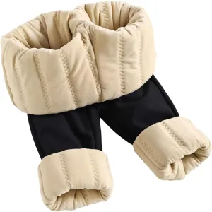 Plus Size Thermal Leggings Women High Waisted Tummy Control Tights Knee Pads Thick Warm Stretchy Fleece Lined Pants