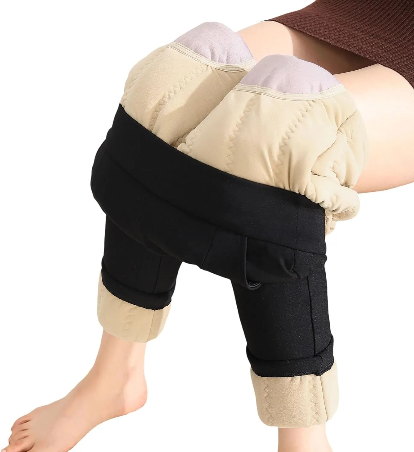 Plus Size Thermal Leggings Women High Waisted Tummy Control Tights Knee Pads Thick Warm Stretchy Fleece Lined Pants