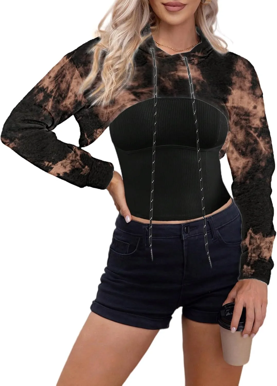Remidoo Women Super Crop Top Pullover Sweatshirt Long Sleeve Drawstring Hoodie