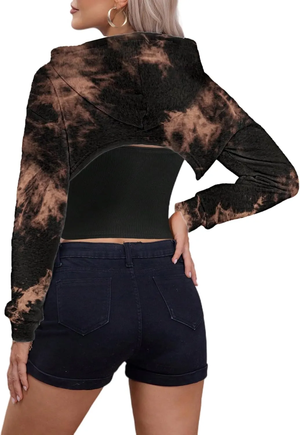 Remidoo Women Super Crop Top Pullover Sweatshirt Long Sleeve Drawstring Hoodie