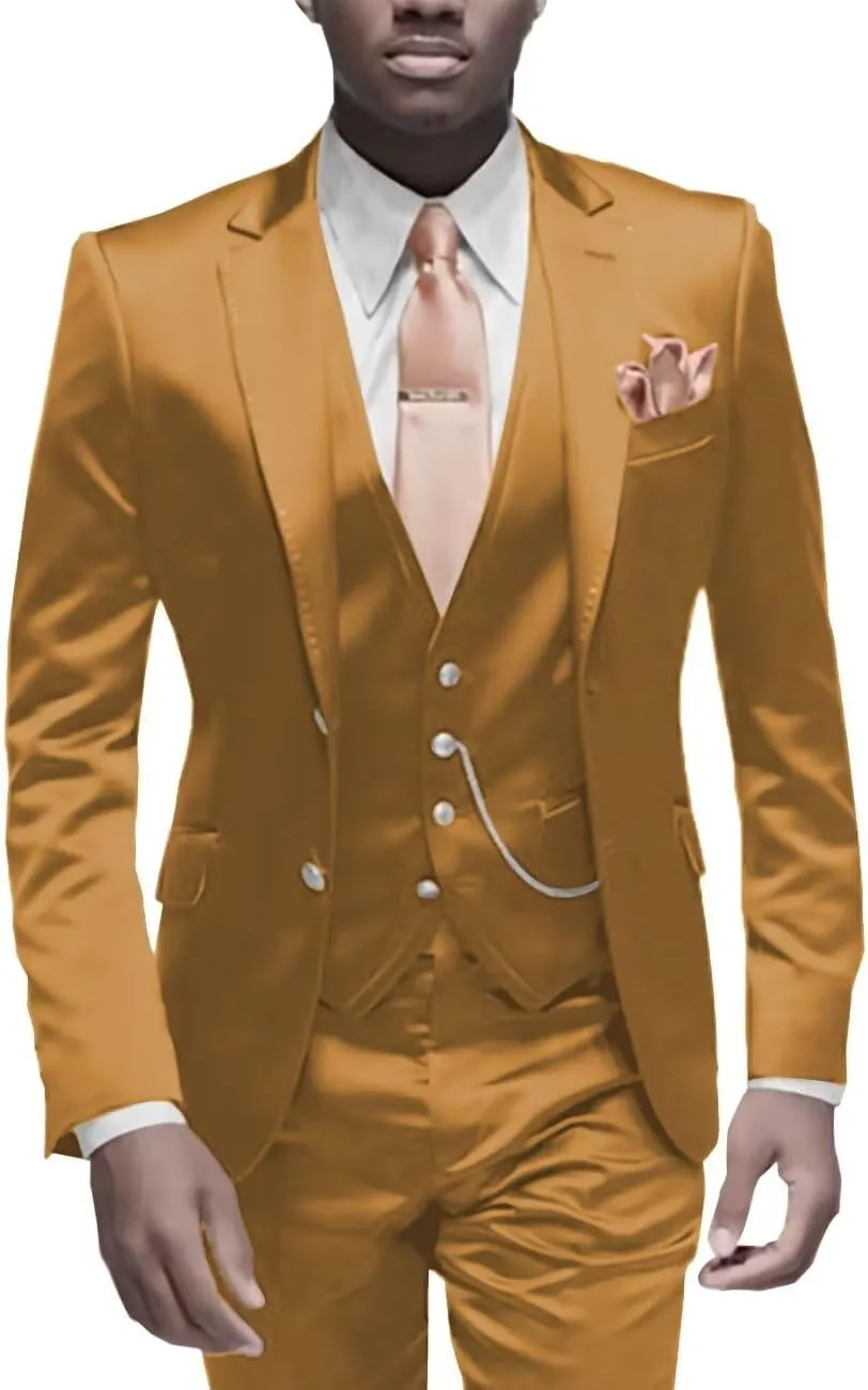 Satin Men Suits Slim Fit 3 Piece Suit for Men Formal Wedding Prom Suits Men Blazer Vest Pants Set