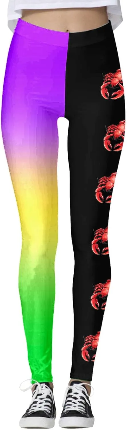 sdbrld Mardi Gras Leggings for Women,Women's Mardi Gras Printed Leggings High Waist Stretch Yoga Pants Holiday Party Trousers