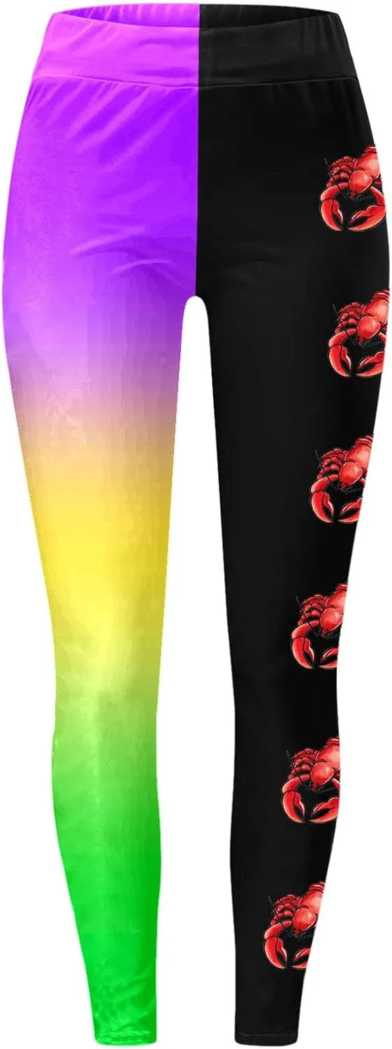 sdbrld Mardi Gras Leggings for Women,Women's Mardi Gras Printed Leggings High Waist Stretch Yoga Pants Holiday Party Trousers
