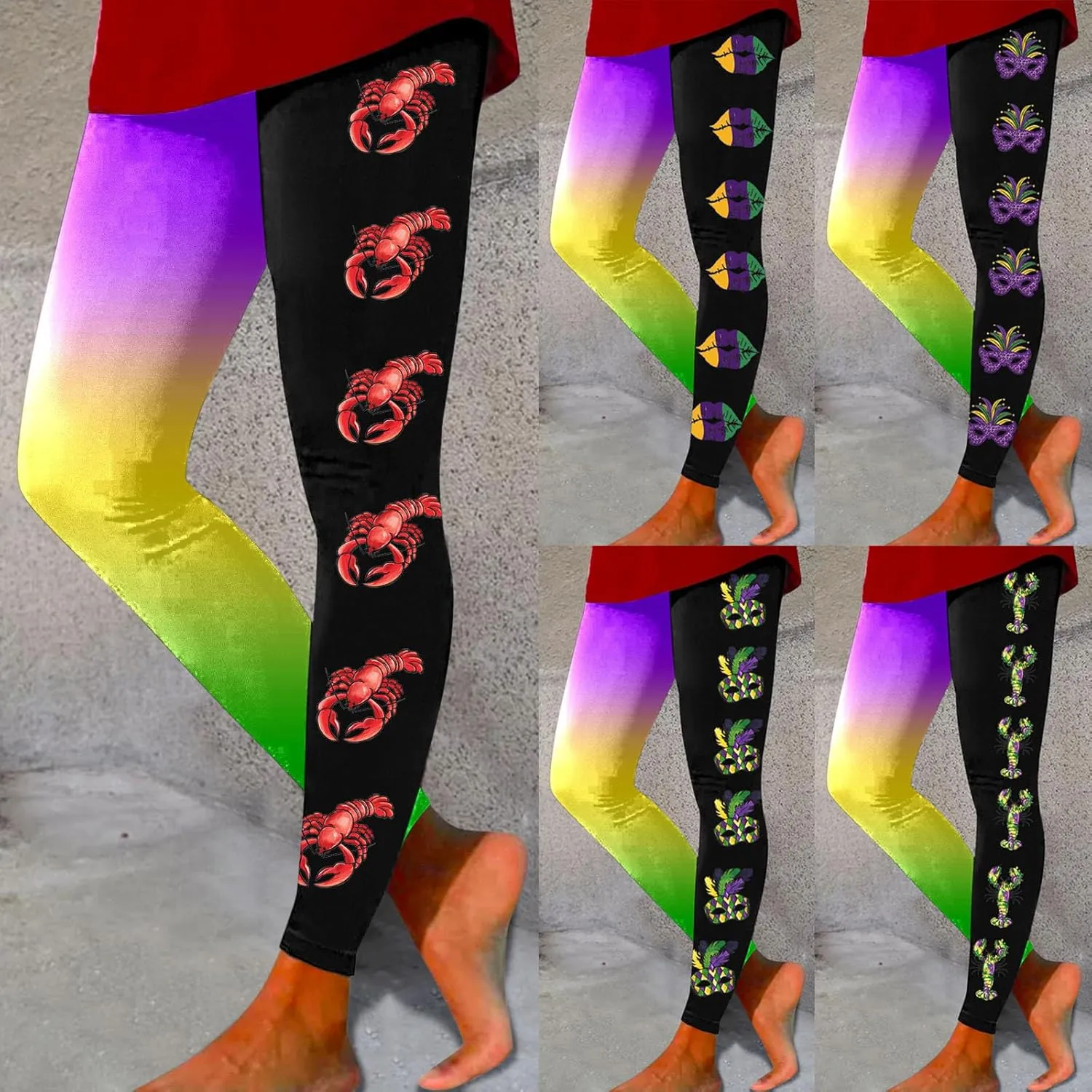sdbrld Mardi Gras Leggings for Women,Women's Mardi Gras Printed Leggings High Waist Stretch Yoga Pants Holiday Party Trousers
