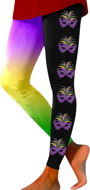 sdbrld Mardi Gras Leggings for Women,Women's Mardi Gras Printed Leggings High Waist Stretch Yoga Pants Holiday Party Trousers