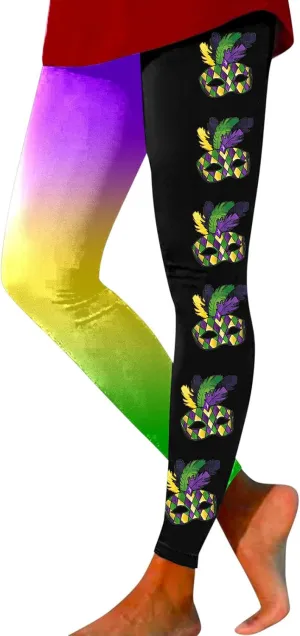 sdbrld Mardi Gras Leggings for Women,Women's Mardi Gras Printed Leggings High Waist Stretch Yoga Pants Holiday Party Trousers