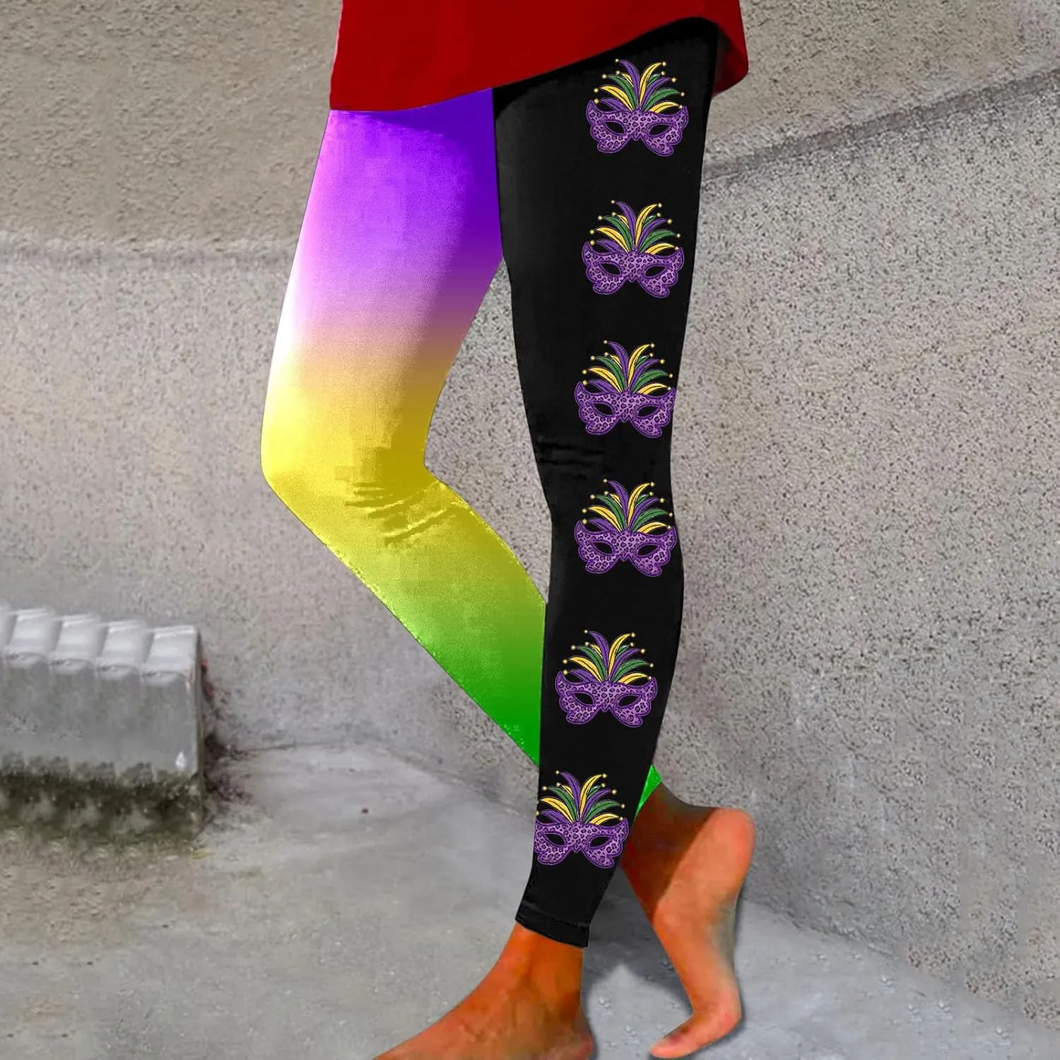 sdbrld Mardi Gras Leggings for Women,Women's Mardi Gras Printed Leggings High Waist Stretch Yoga Pants Holiday Party Trousers